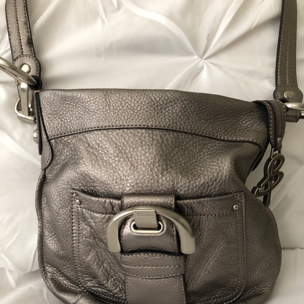 B Makowsky Leather Gunmetal Handbag Purse